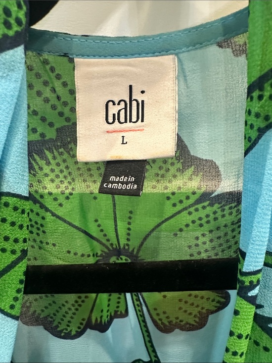 CAbi Dresses & Skirts - CAbi Green & Aqua Botanical Silk-Feel wrap Dress!